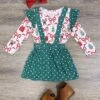 Holiday Cheer Green Polka Dot Girls Suspender Skirt Outfit -Sydney So Sweet HolidayCheerGreenPolkaDotGirlsSuspenderSkirtOutfit