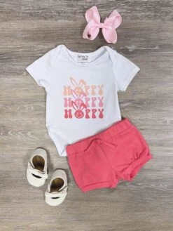 Hoppy Hoppy Hot Pink Bunny Two Piece Baby Easter Bloomer Outfit