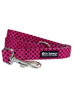 Hot Pink & Black Polka Dots Dog Leash – Stylish, Durable, Cute Pet Leash For Small & Large Dogs, Strong Secure Clip