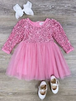 Hot Pink Sequin Velvet & Chiffon Sparkle Girls Tutu Dress