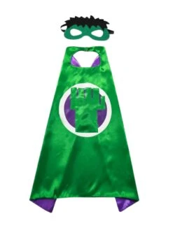 Green & Purple Superhero Cape & Mask Costume Dress Up Cosplay Set - Kids & Adults