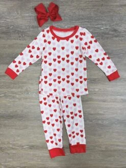 I Heart You Red Trim Girls Or Boys Valentine's Day Pajamas