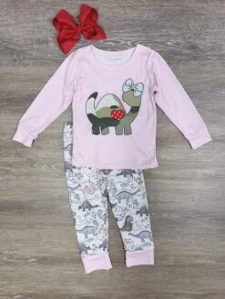 I Love Dinosaurs Pink Girls Long Sleeve Pajamas