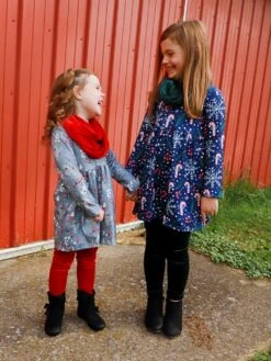 Peppermint Kisses Blue & Green Velvet Candy Cane Girls Scarf Outfit -Sydney So Sweet JustineScarfOutfits2