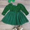 Kelly Green Sequin & Velvet Girls Chiffon Tutu Dress