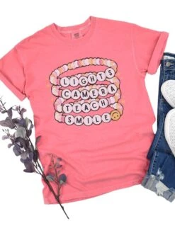 Lights Camera Teach Smile Teacher Comfort Colors Graphic T-Shirt -Sydney So Sweet LightsWatermelon