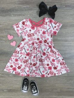 Love Rocks Girls Short Sleeve Guitar & Roller Skates Dress