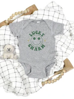 Lucky Charm Smile Face Infant Baby Short Sleeve St. Patrick's Day Rabbit Skins Bodysuit
