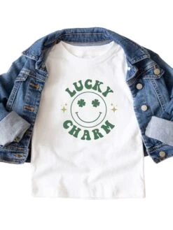 Lucky Charm Smile Face Toddler Girls Or Boys Short Sleeve St. Patrick's Day Graphic T-Shirt