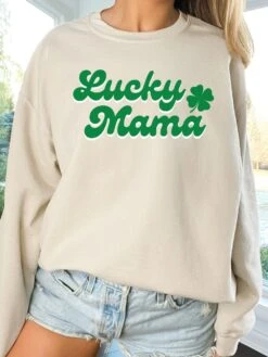 Lucky Mama Mom Heavy Blend Crewneck St. Patrick's Day Sweatshirt -Sydney So Sweet LuckyMamaSweatshirtSand