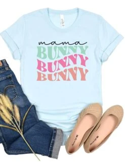 Mama Bunny Adult Short Sleeve T-Shirt For Spring & Easter -Sydney So Sweet MamaBunnyHeatherIceBlue