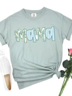 Preppy Blue Floral Mama Comfort Colors Mom Graphic T-Shirt -Sydney So Sweet Mama Blue Bay 1