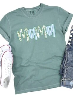 Preppy Blue Floral Mama Comfort Colors Mom Graphic T-Shirt -Sydney So Sweet Mama Blue Light Green