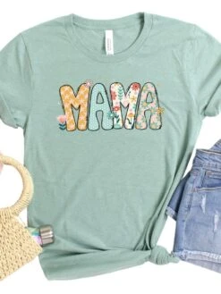 Floral Mama Graphic T-Shirt -Sydney So Sweet Mama Floral Heather Prism Dusty Blue