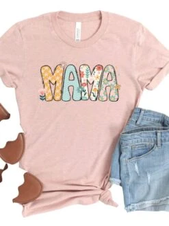 Floral Mama Graphic T-Shirt -Sydney So Sweet Mama Floral Heather Prism Peach