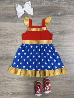 Mighty Girl Red And Blue Star Superhero Dress