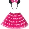 Mouse Costume Set – Neon Pink Polka Dot Tutu Skirt & Bow Ears Headband – Adult & Plus Sizes – Halloween & Cosplay