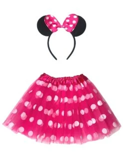 Mouse Costume Set – Neon Pink Polka Dot Tutu Skirt & Bow Ears Headband – Adult & Plus Sizes – Halloween & Cosplay