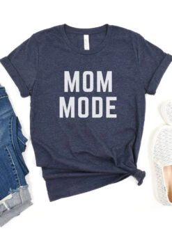 Mom Mode White T-Shirt Bella + Canvas Unisex Jersey Short Sleeve Tee - Many Colors -Sydney So Sweet MomModeWhiteHeatherNavy
