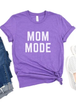 Mom Mode White T-Shirt Bella + Canvas Unisex Jersey Short Sleeve Tee - Many Colors -Sydney So Sweet MomModeWhiteHeatherTeamPurple