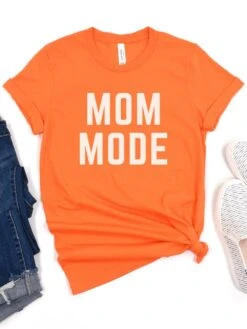 Mom Mode White T-Shirt Bella + Canvas Unisex Jersey Short Sleeve Tee - Many Colors -Sydney So Sweet MomModeWhiteOrange