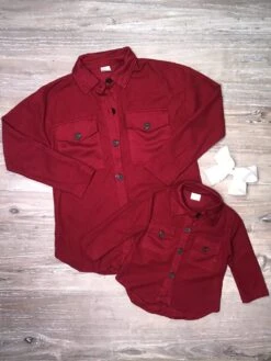 Mommy And Me - Burgundy Thermal Knit Matching Button Ups