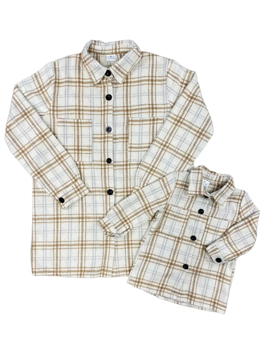 Mom And Me - Cream & Tan Plaid Shacket 4 Mom And Me - Cream & Tan Plaid Shacket - Image 2