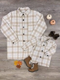 Mom And Me - Cream & Tan Plaid Shacket