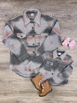 Mom And Me - Gray And Pink Aztec Print Shacket