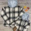 Mom And Me - Plaid Hooded Zip Up Shacket