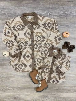 Mom And Me - Southwest Print Tan Button Up Shacket