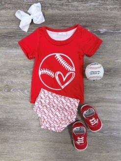 My Heart Is On The Field Baseball Baby Top & Bummies Set