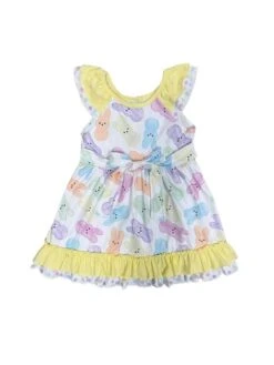 Pastel Peeps Girls Ruffle Trim Tie Belt Easter Dress -Sydney So Sweet PastelPeepsGirlsRuffleTrimTieBeltEasterDressWhite