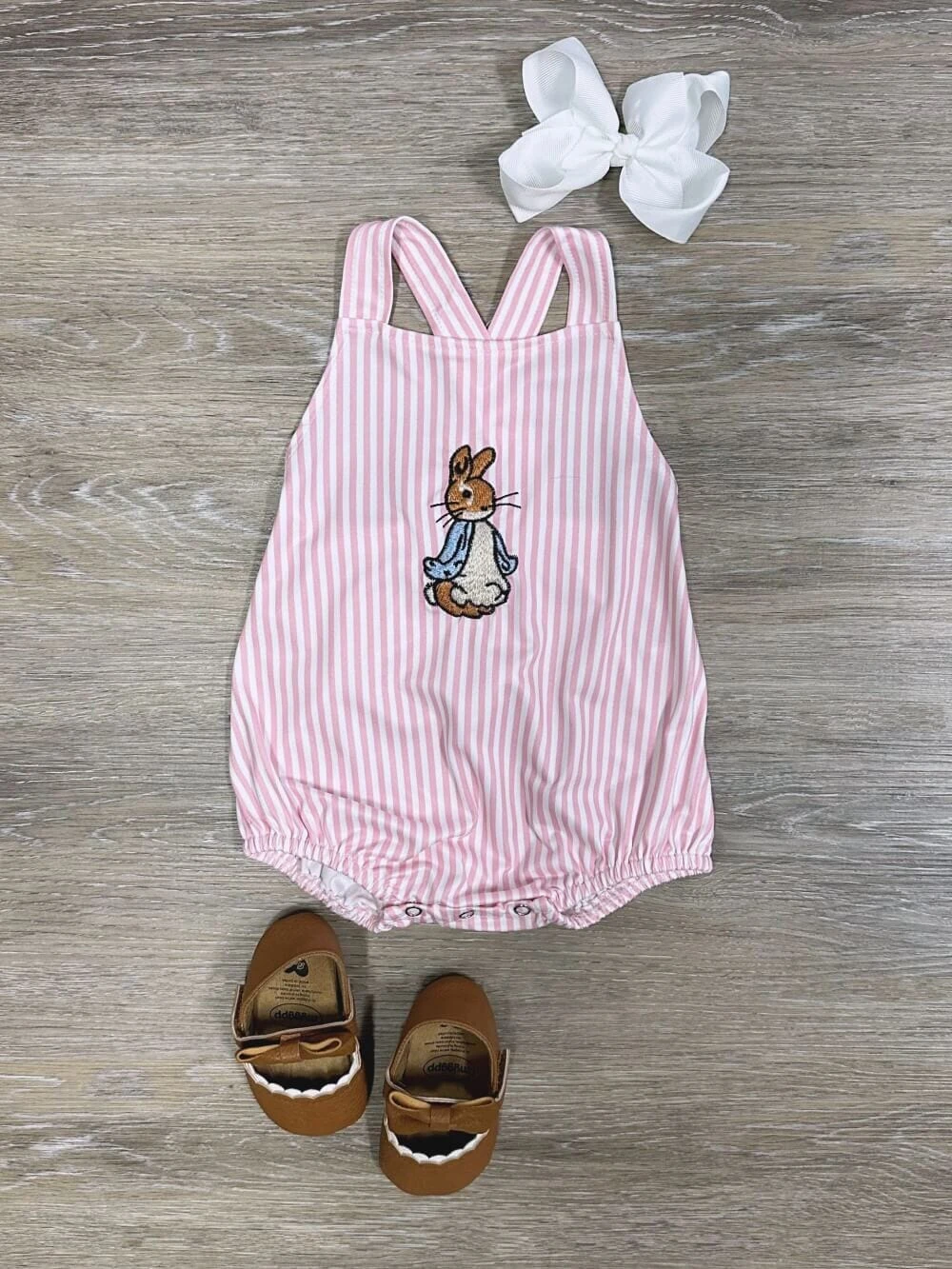 Peter Rabbit Pink Stripe Sleeveless Baby Bubble Romper 3 Peter Rabbit Pink Stripe Sleeveless Baby Bubble Romper