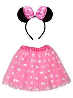 Light Pink Polka Dot Mouse Costume Set For Adults & Plus Size – Tutu Skirt & Ears Headband – Cute Outfit For Halloween & Cosplay
