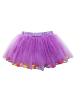 Lavender Purple Pom Pom Girls Tutu - Kids Size Tulle Tutu Happy Birthday Party Skirt