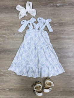 Porcelain Petals Girls Blue Bows & Florals Dress