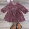 Pretty Pink Sparkle Girls Long Sleeve Sequin Special Occasion Dress