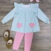 Pretty In Pink & Blue Girls Long Sleeve Heart Tunic Leggings Outfit -Sydney So Sweet PrettyinPink BlueGirlsLongSleeveHeartTunicLeggingsOutfit