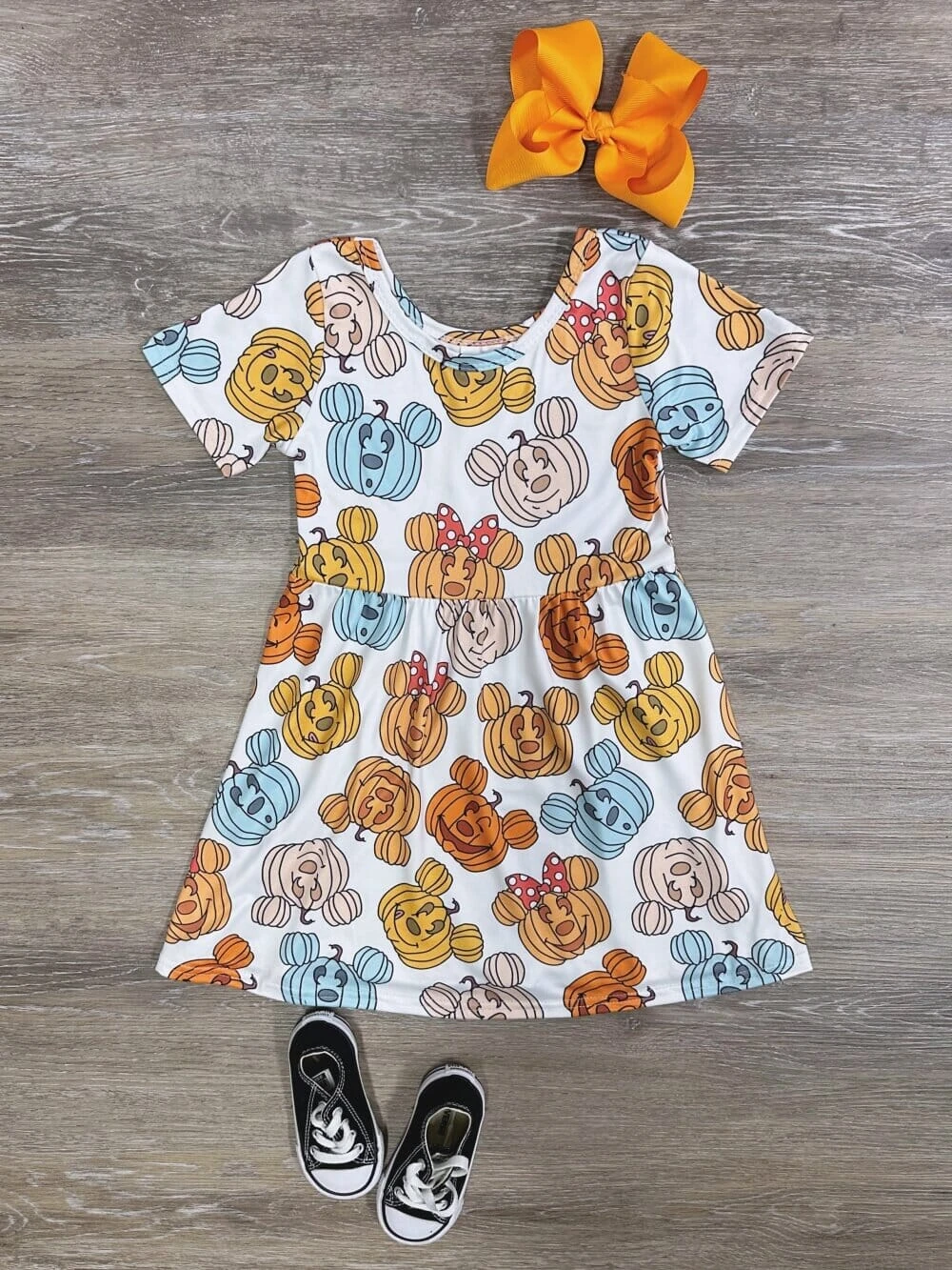 Pumpkin Mouse Girls Short Sleeve Fall Dress 3 Pumpkin Mouse Girls Short Sleeve Fall Dress