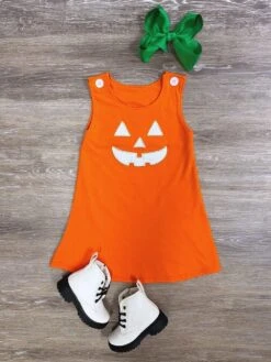 Pumpkin Orange Girls Jumper Dress