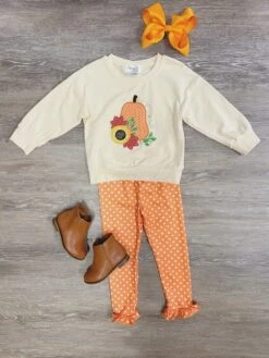 Pumpkin Patch Polka Dots Girls Leggings Outfit