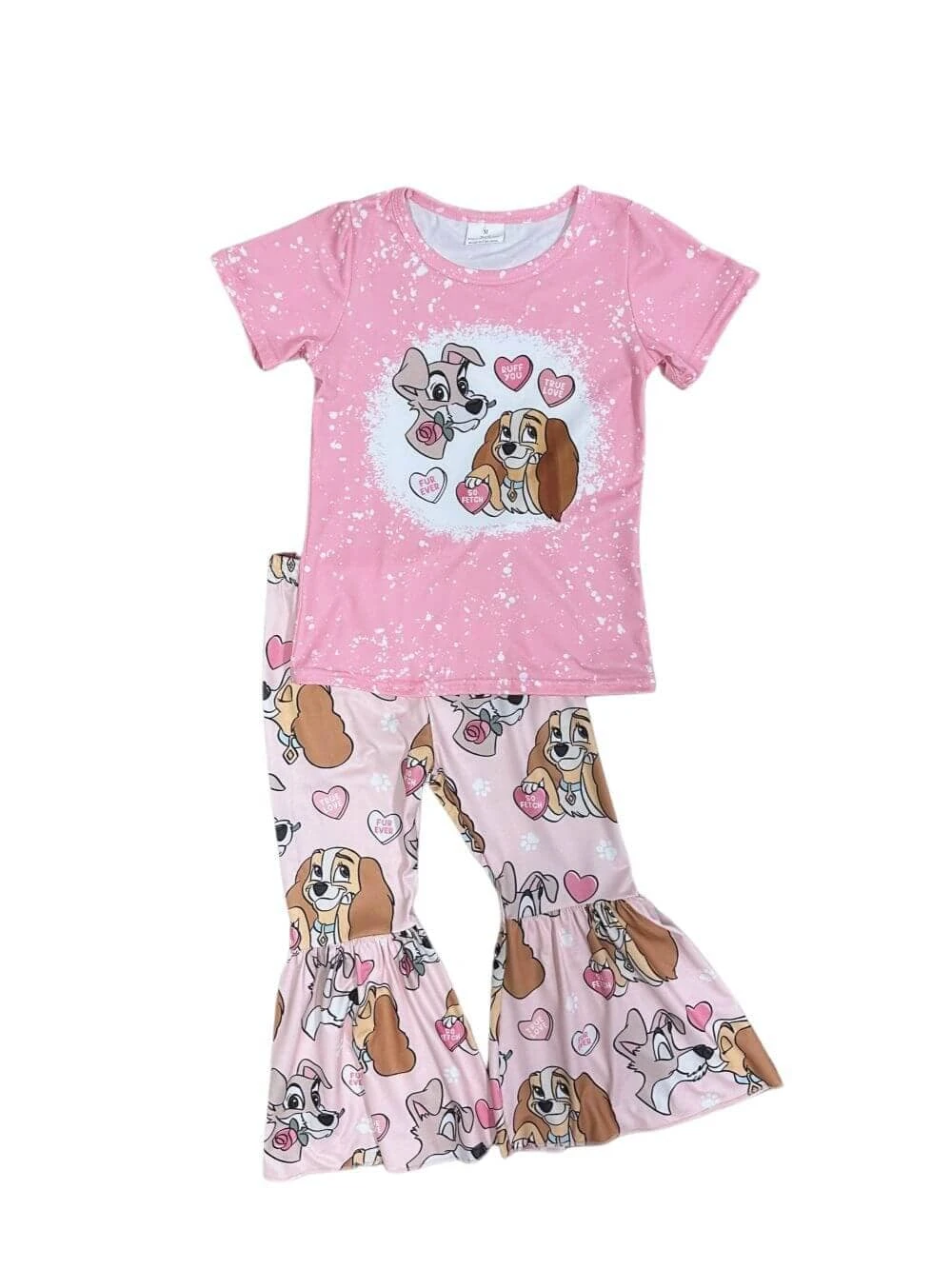 Puppy Love Girls Short Sleeve Pink Top & Bell Bottoms Outfit 4 Puppy Love Girls Short Sleeve Pink Top & Bell Bottoms Outfit - Image 2