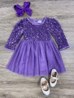 Purple Sequin Velvet & Chiffon Girls Special Occasion Tutu Dress