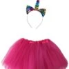 Girls Rainbow Unicorn Costume - Complete Kids Costume Set With Tutu & Sequin Unicorn Headband Horn -Sydney So Sweet RainbowUnicornHotPinkCostume