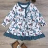 Ranch Life Girls Blue Ruffle Trim Horse Long Sleeve Dress
