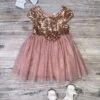 Rose Gold Sequin Bow Tulle Fancy Or Special Occasion Girls Tutu Dress -Sydney So Sweet RoseGoldSequinTutuDresss