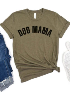 Dog Mama Rustic Women's Jersey Short Sleeve Graphic Tee - 12 Colors -Sydney So Sweet RusticDogMamaHeatherOlive