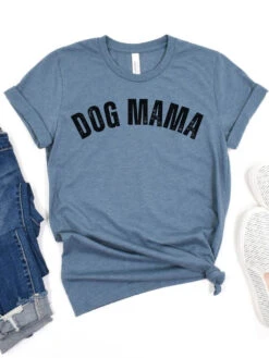 Dog Mama Rustic Women's Jersey Short Sleeve Graphic Tee - 12 Colors -Sydney So Sweet RusticDogMamaHeatherSlate