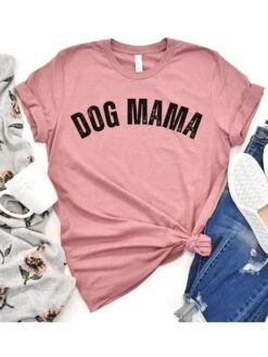 Dog Mama Rustic Women's Jersey Short Sleeve Graphic Tee - 12 Colors -Sydney So Sweet RusticDogMomHeatherMauve